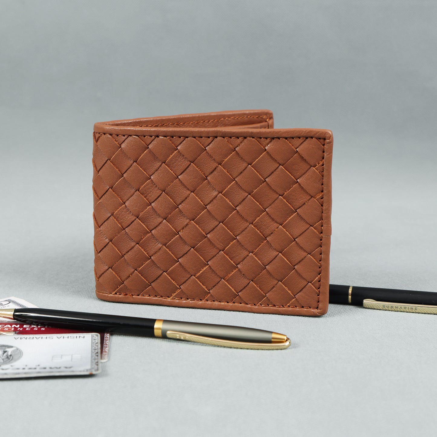 Black Braided Leather Wallet, Art:- LA-1409