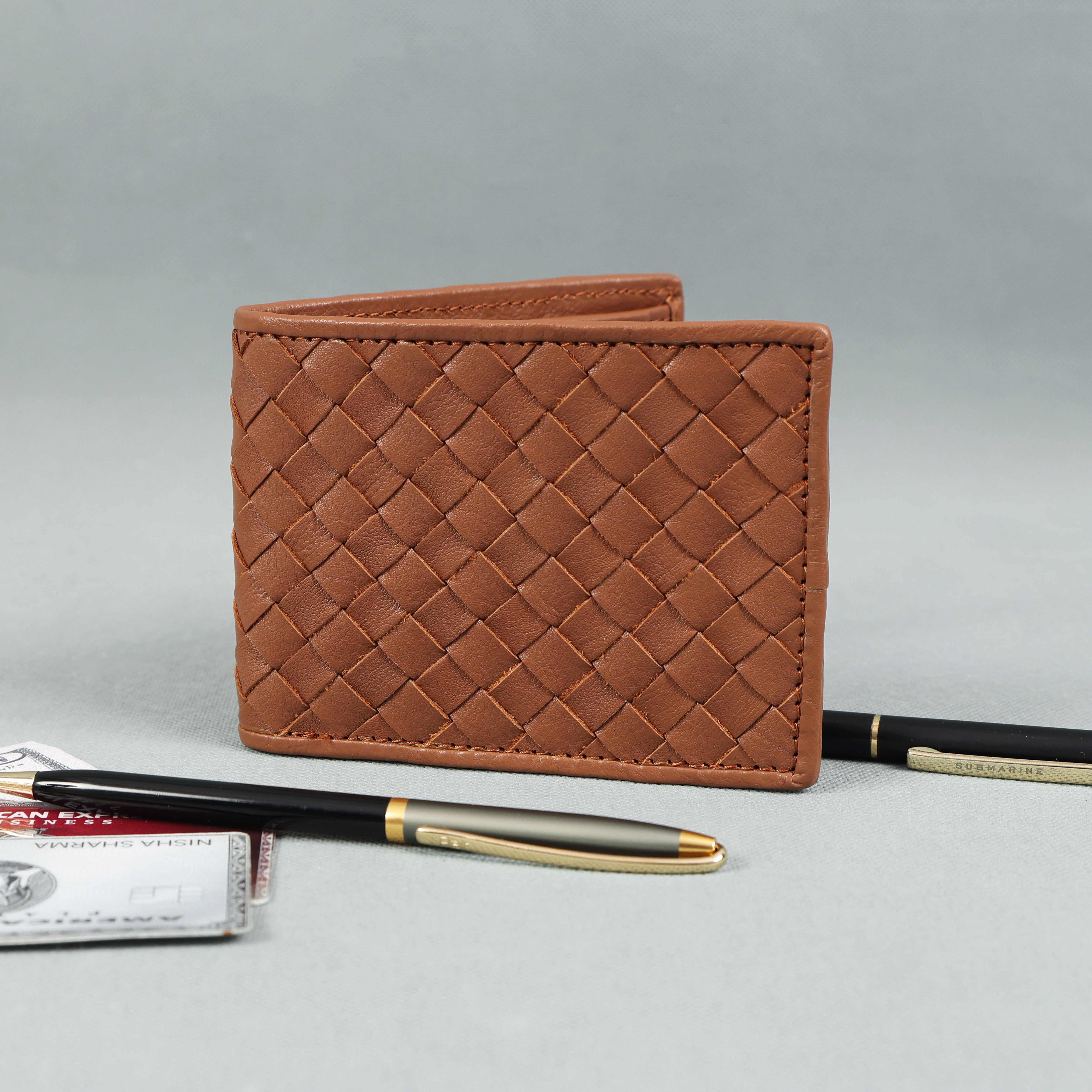 Black Braided Leather Wallet, Art:- LA-1409