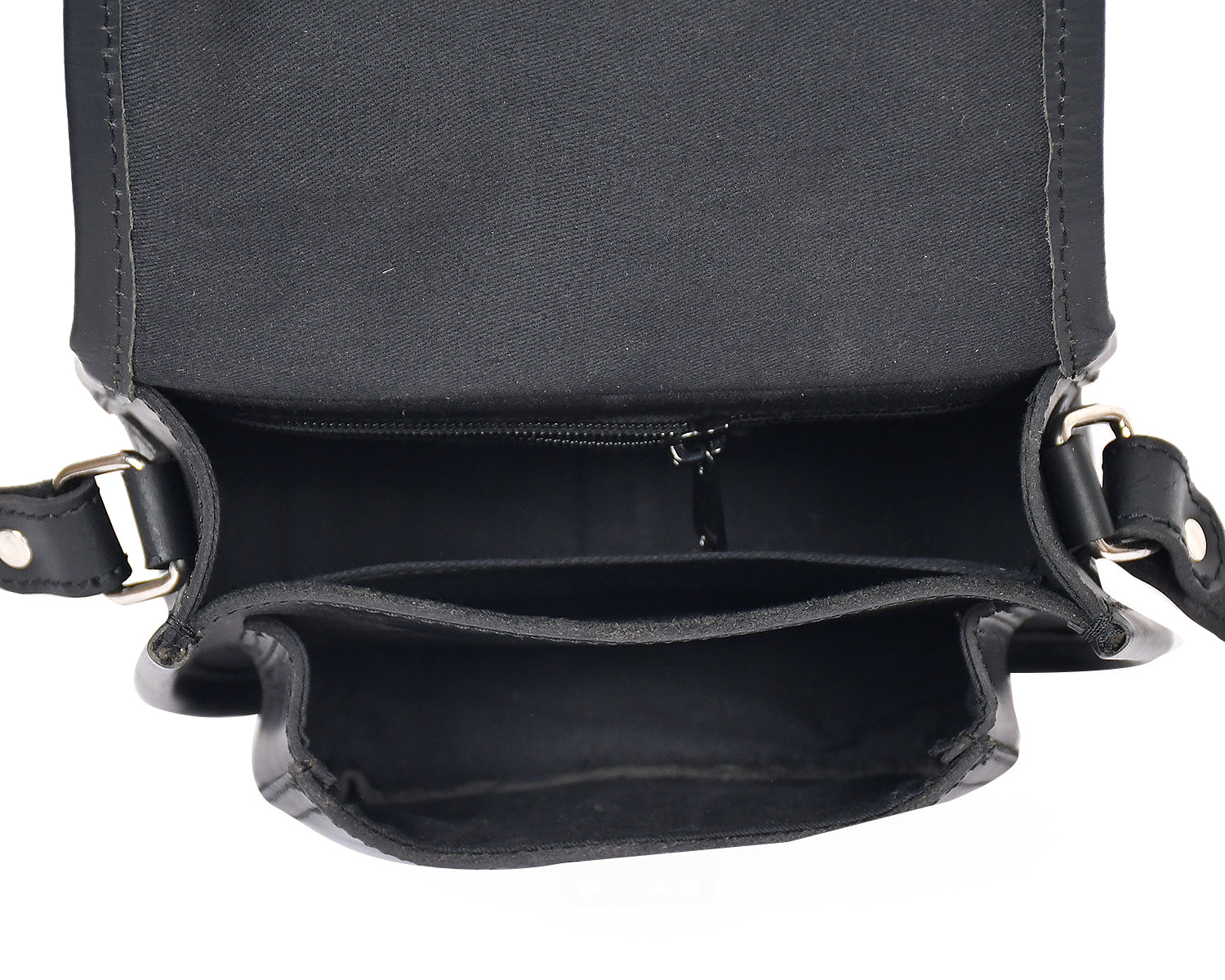 Black Leather Sling Bag with Printed Animal Pattern Flap