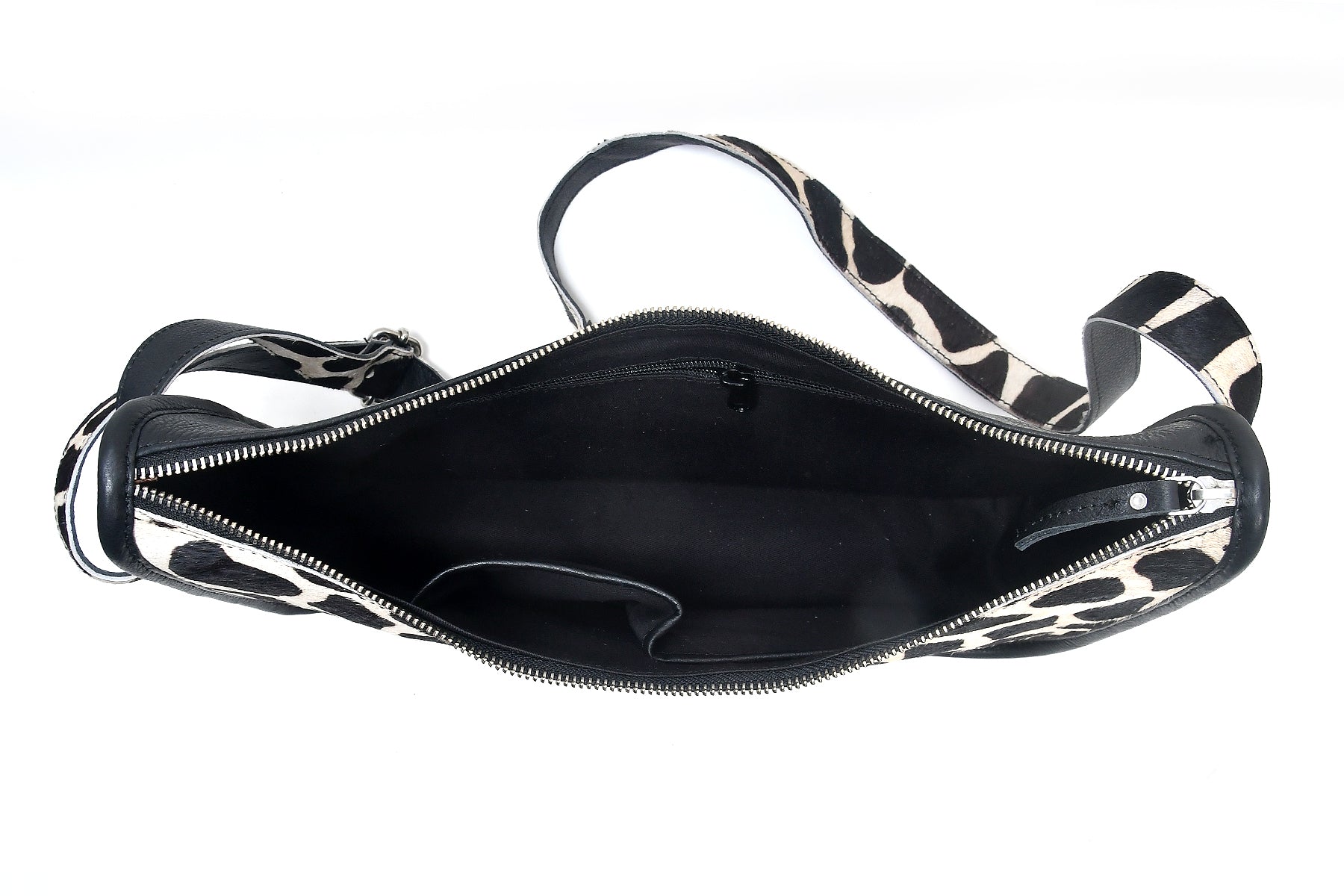 Zebra Print Hair-On Leather Baguette Shoulder Bag with Zip Closure & Inner Pocket