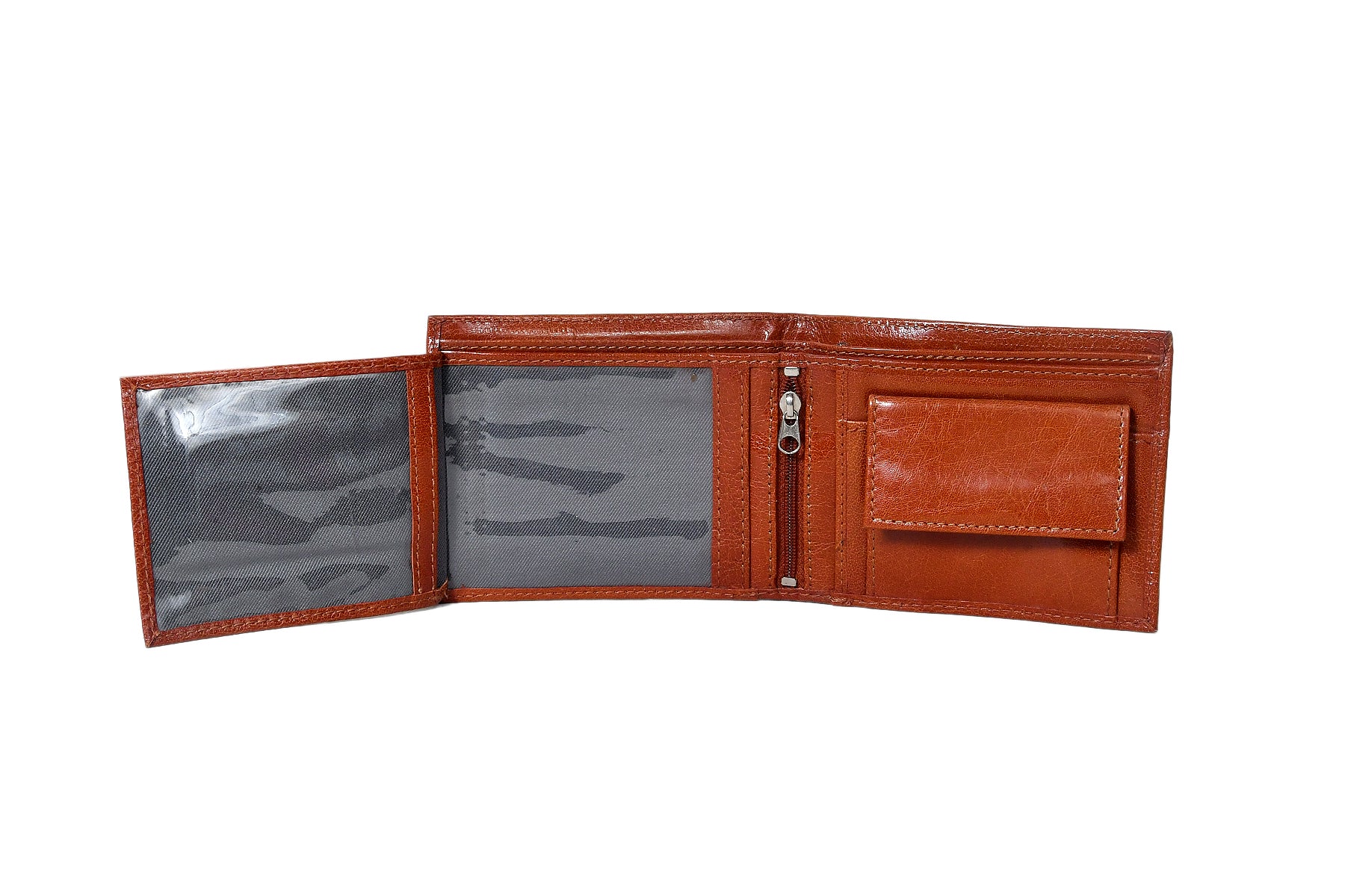 Premium Genuine Leather Bi-Fold Wallet with Zip Coin Pocket & Card Slots
