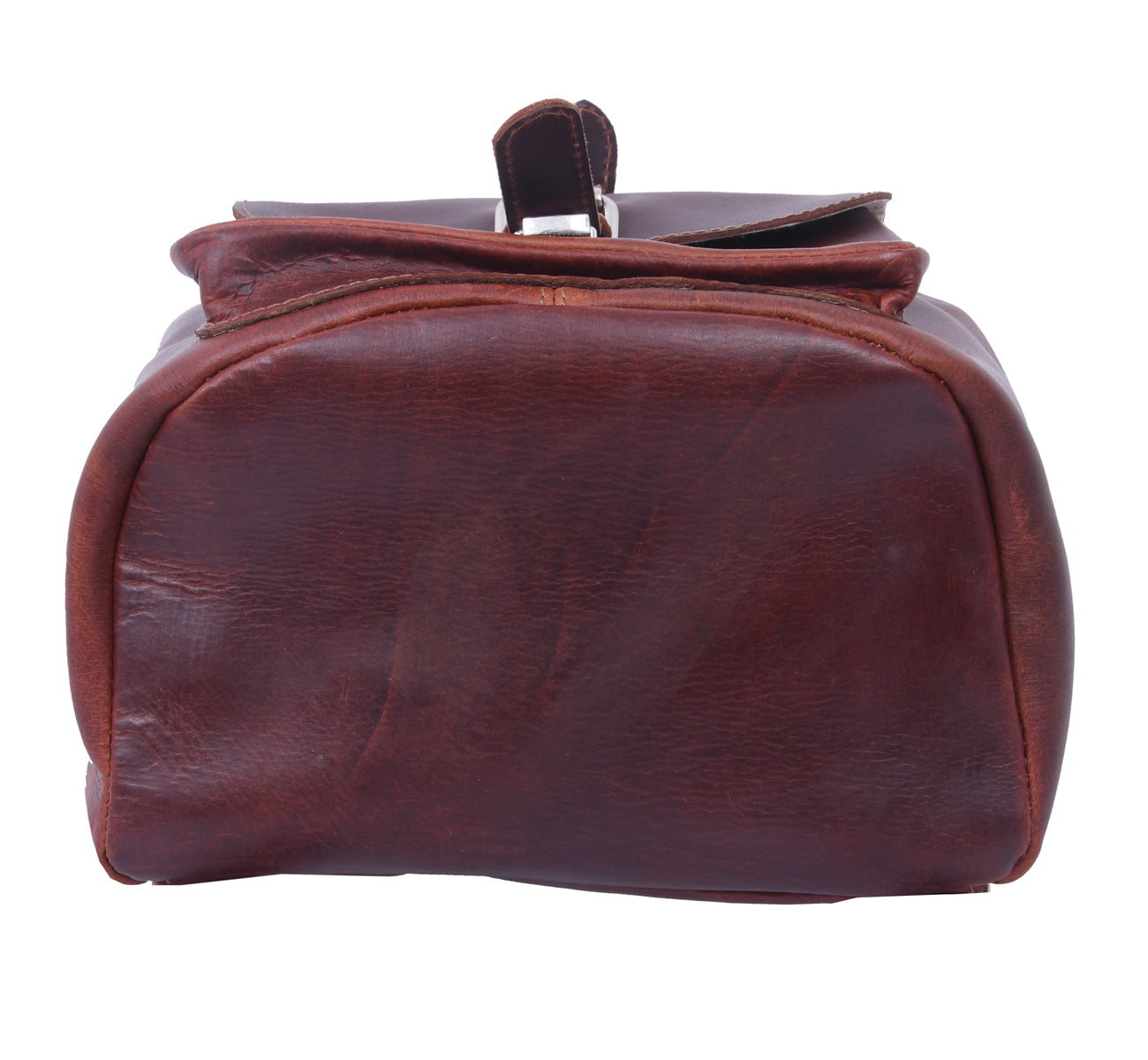 Premium Genuine Brown Leather Drawstring Backpack with Front Buckle Pocket