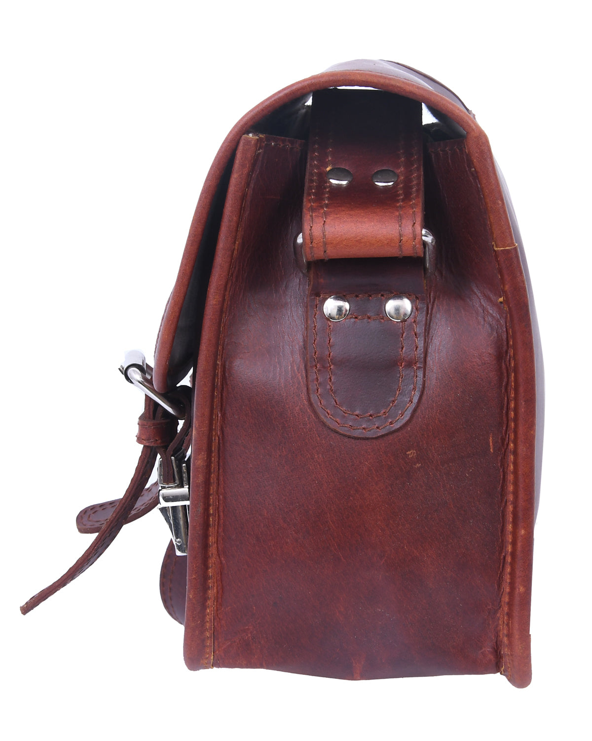 Full-Grain Leather Small Messenger Bag with Dual Buckle Closure & Canvas Lining