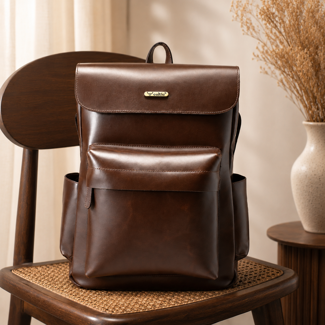 Premium Genuine Leather Backpack with Structured Body and Spacious Main Compartment