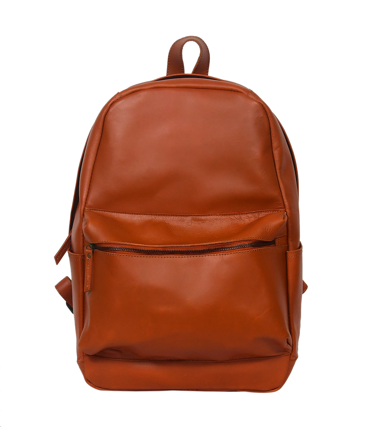 Premium Genuine Leather Everyday Backpack with Front Zip Pocket & Padded Adjustable Straps