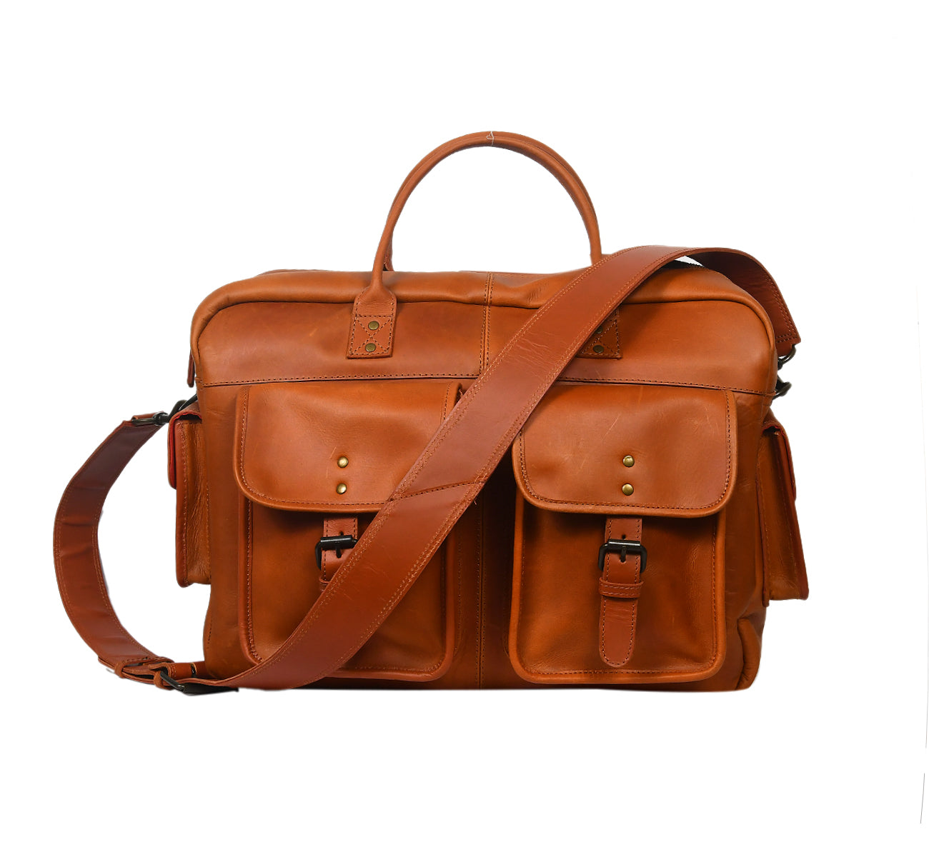 Unisex Leather Messenger & Travel Satchel Bag with Adjustable Shoulder Strap