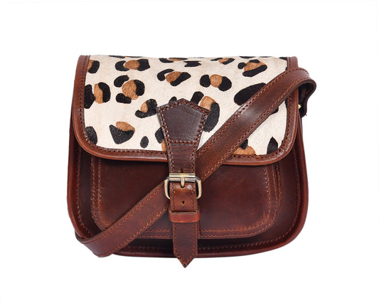 Wild Elegance: Sling Bag with Printed Hair on Leather. - CELTICINDIA