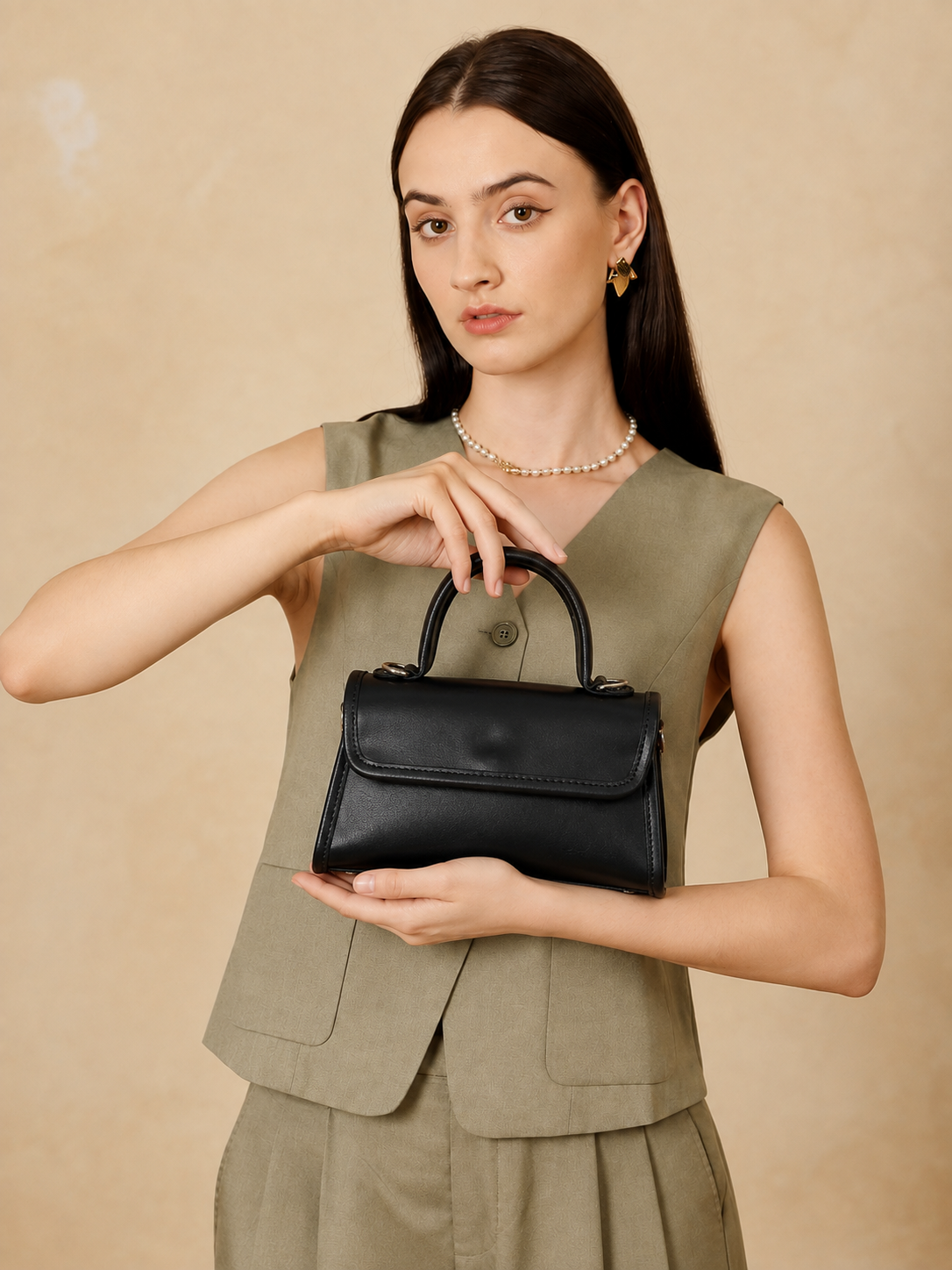 Premium Leather Top-Handle Handbag with Flap Closure