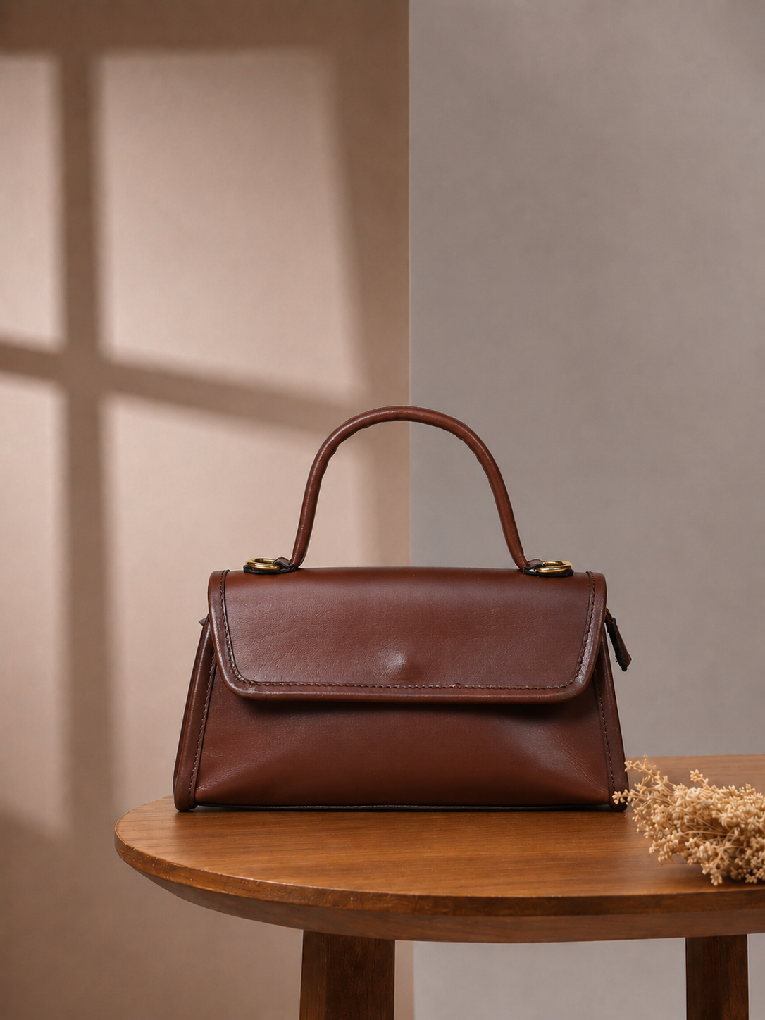 Premium Leather Top-Handle Handbag with Flap Closure