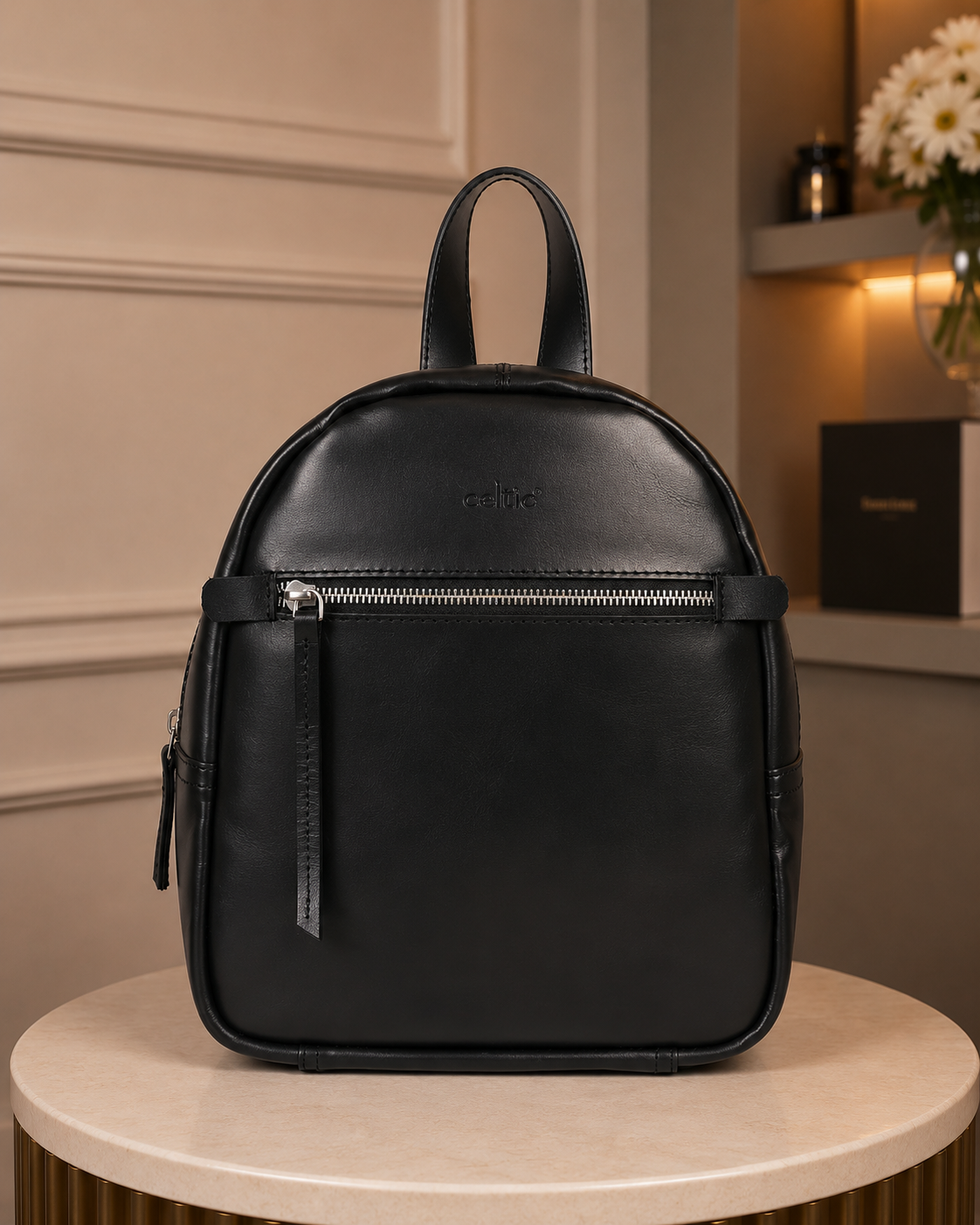 Premium Genuine Leather Backpack for Women | Minimal Structured Design with Front Zip Pocket