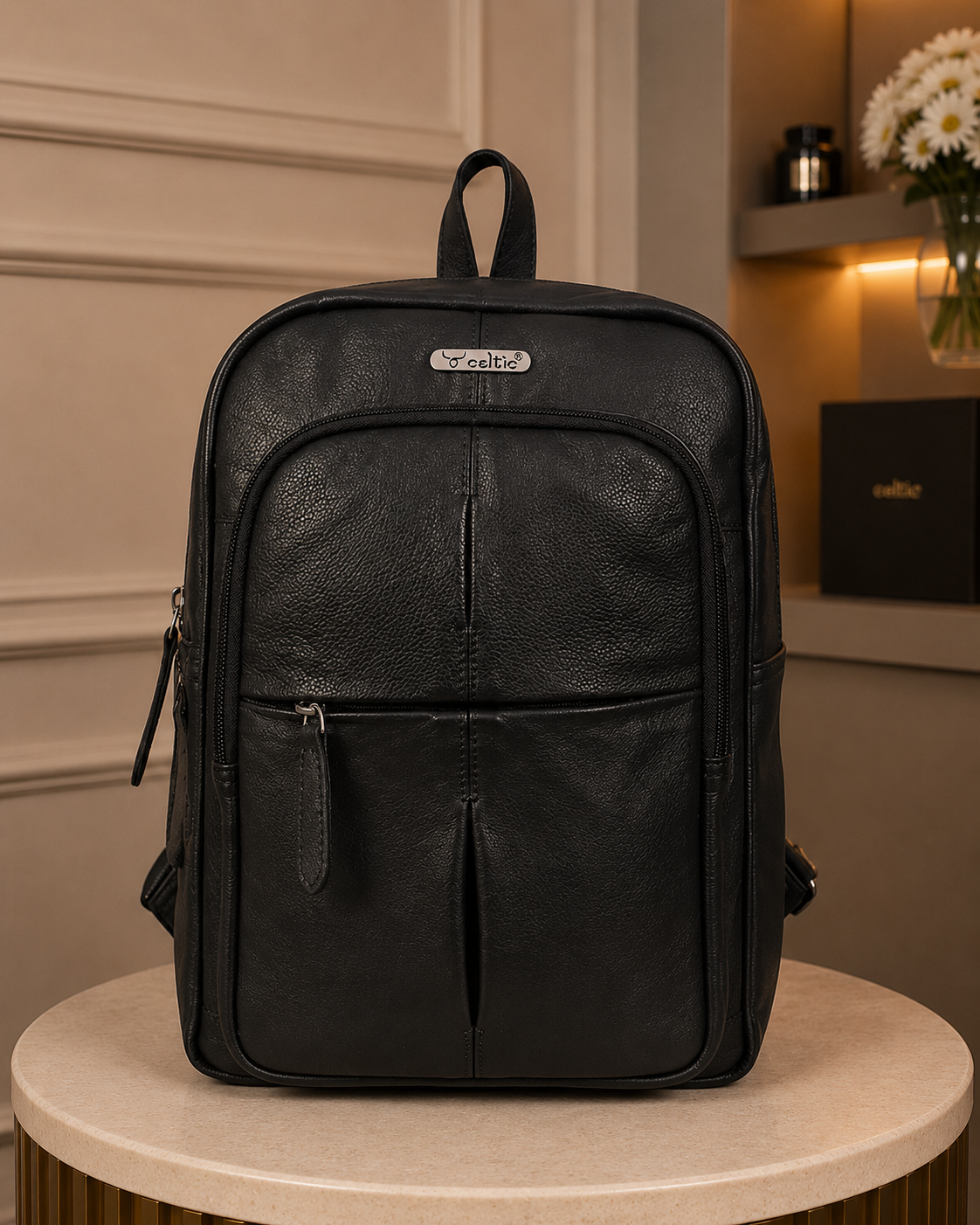 Premium Genuine Leather Multi-Zip Backpack with Padded Straps & Smart Organizer