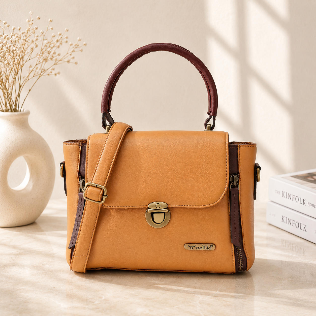Premium Leather Hand & Shoulder Bag with Detachable Stap for Women
