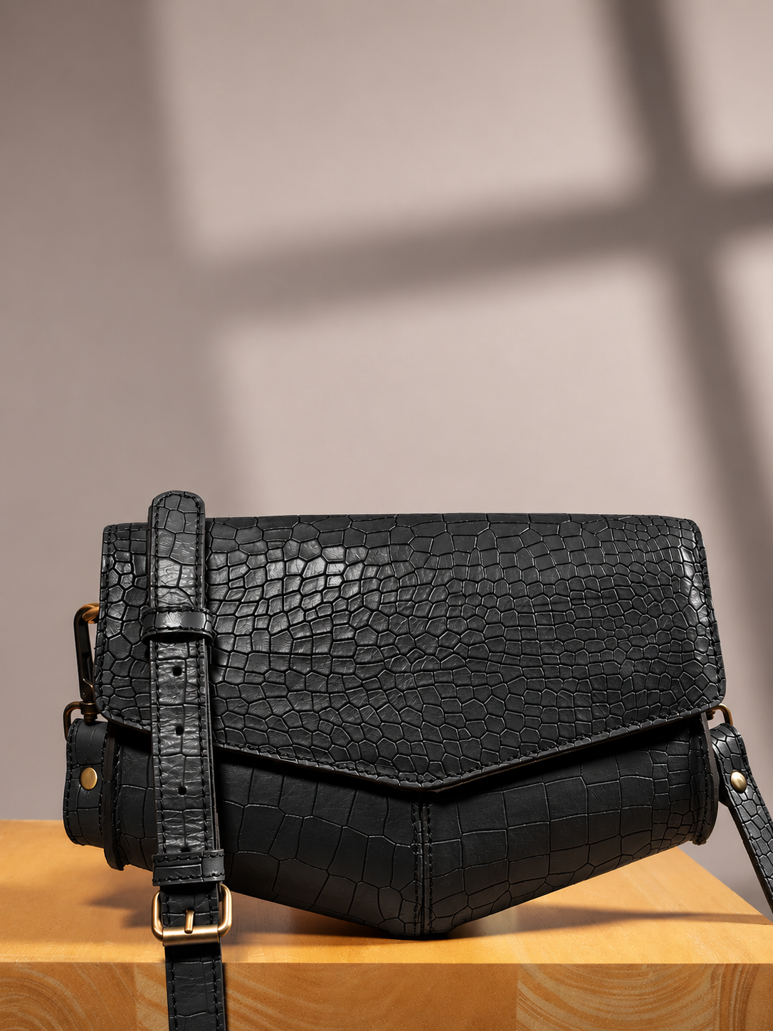 Premium Textured Leather Flap Sling Bag with Adjustable Strap & Inner Zip Pocket