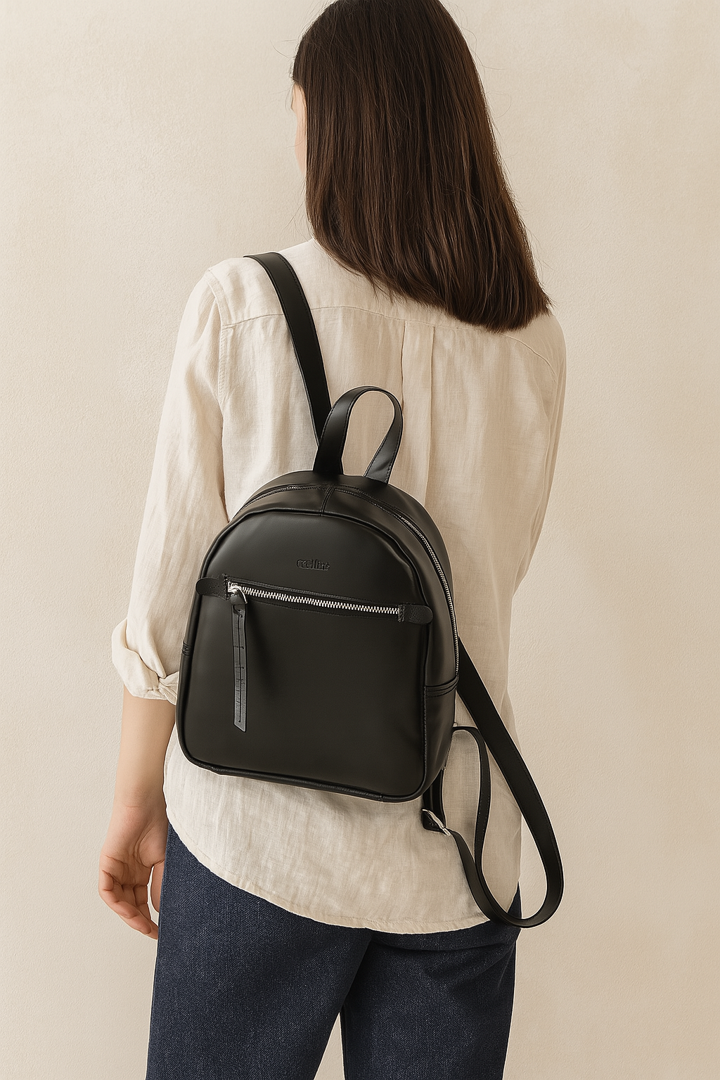 Premium Genuine Leather Backpack for Women | Minimal Structured Design with Front Zip Pocket