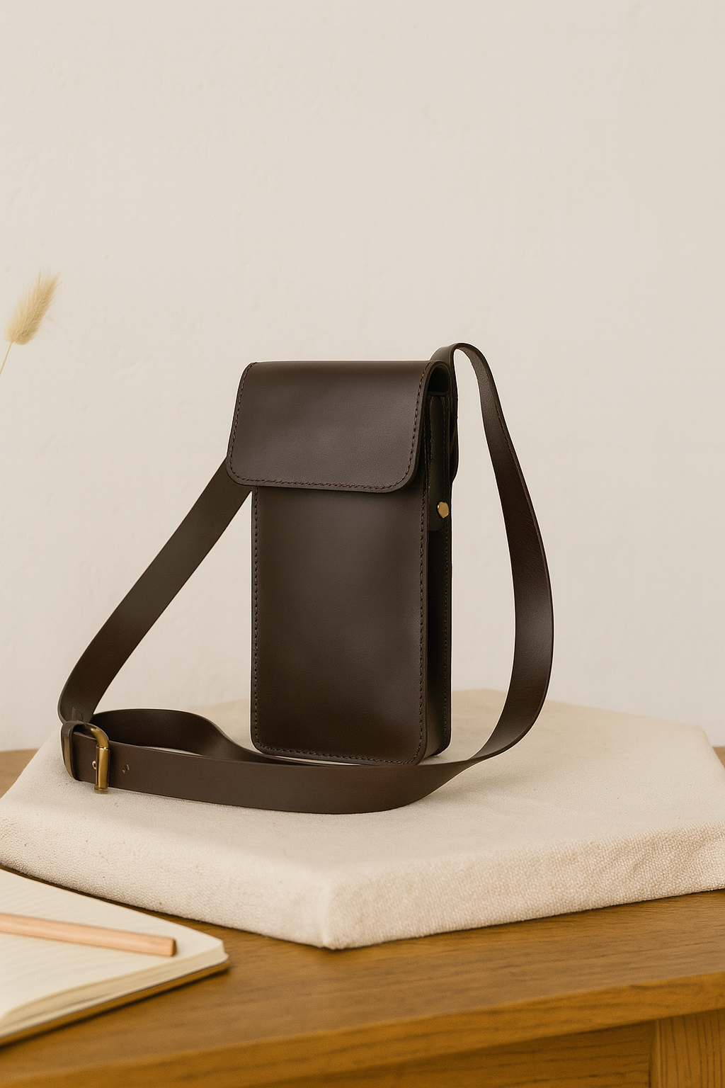Genuine Leather Mobile Pouch with Fixed Sling – Hands-Free, Stylish & Durable. LA-1427