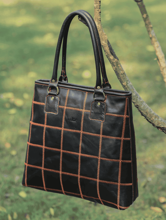 "Bold Fusion: Black Tote Bag with Orange Stitching - Elevate Your Style with Vibrant Contrast"  Art: BG-1143-Z
