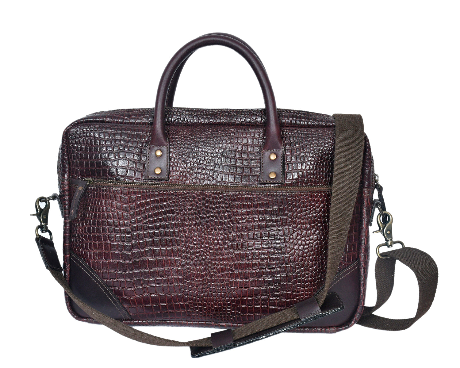 Premium Genuine Leather Messenger Bag in Croco Texture with Zip Closure
