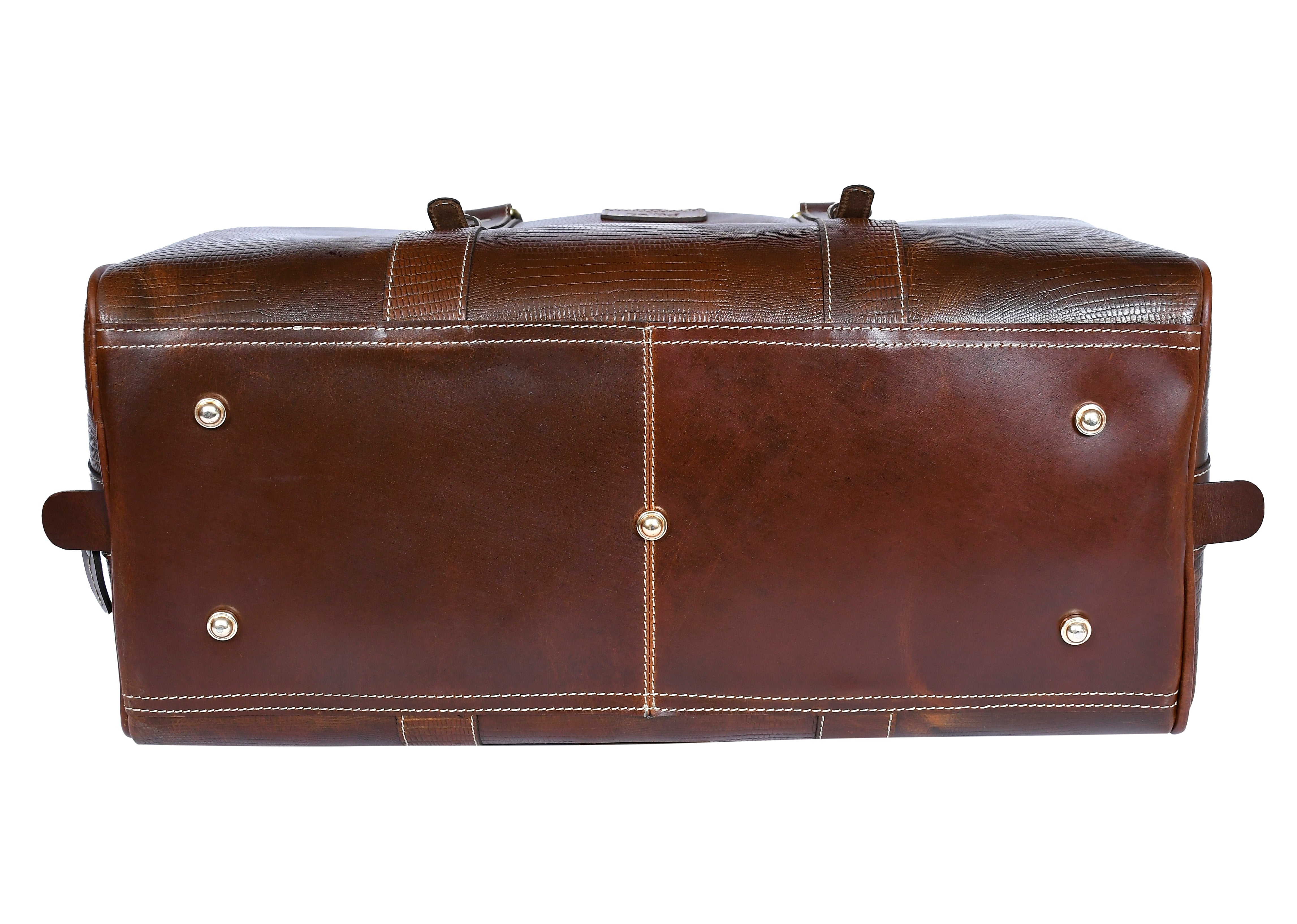 Premium Genuine Croc Texture Leather Travel Duffel with Detachable Strap & Zip Compartments