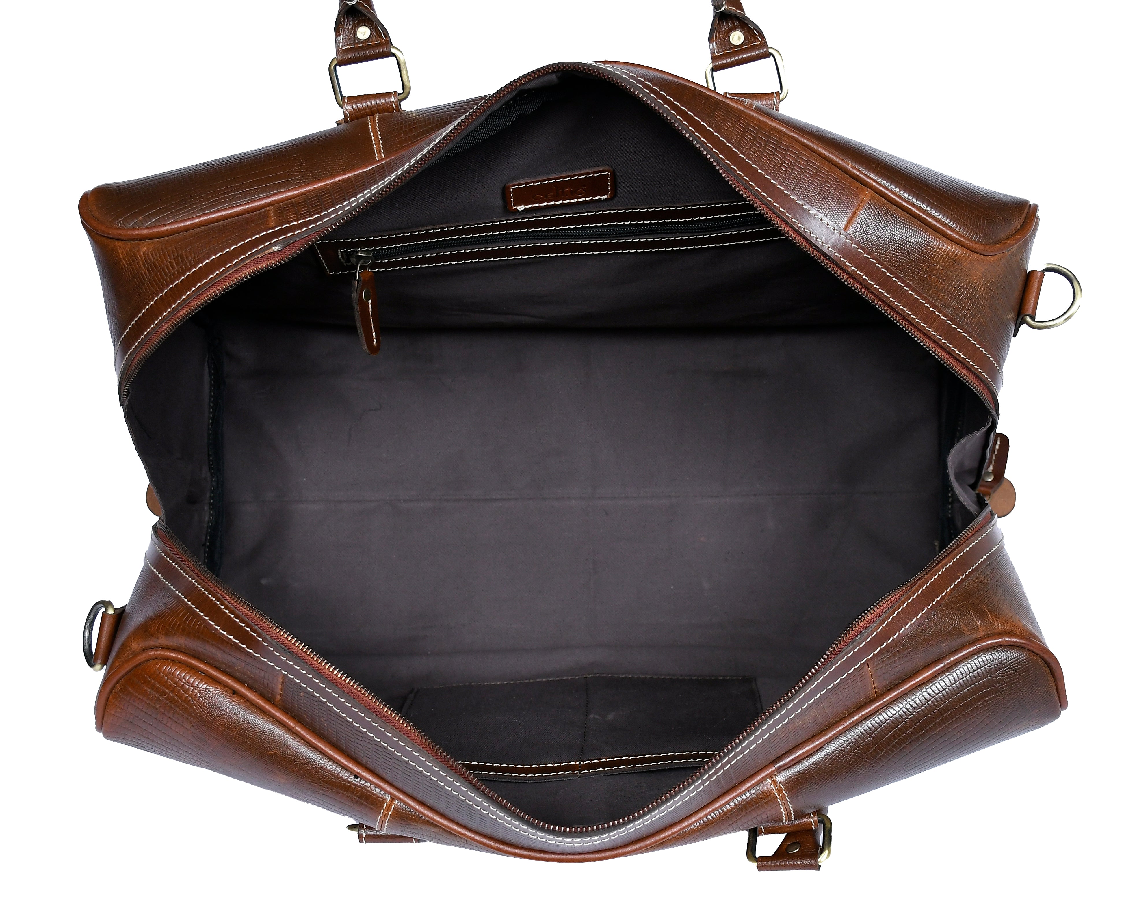 Premium Genuine Croc Texture Leather Travel Duffel with Detachable Strap & Zip Compartments