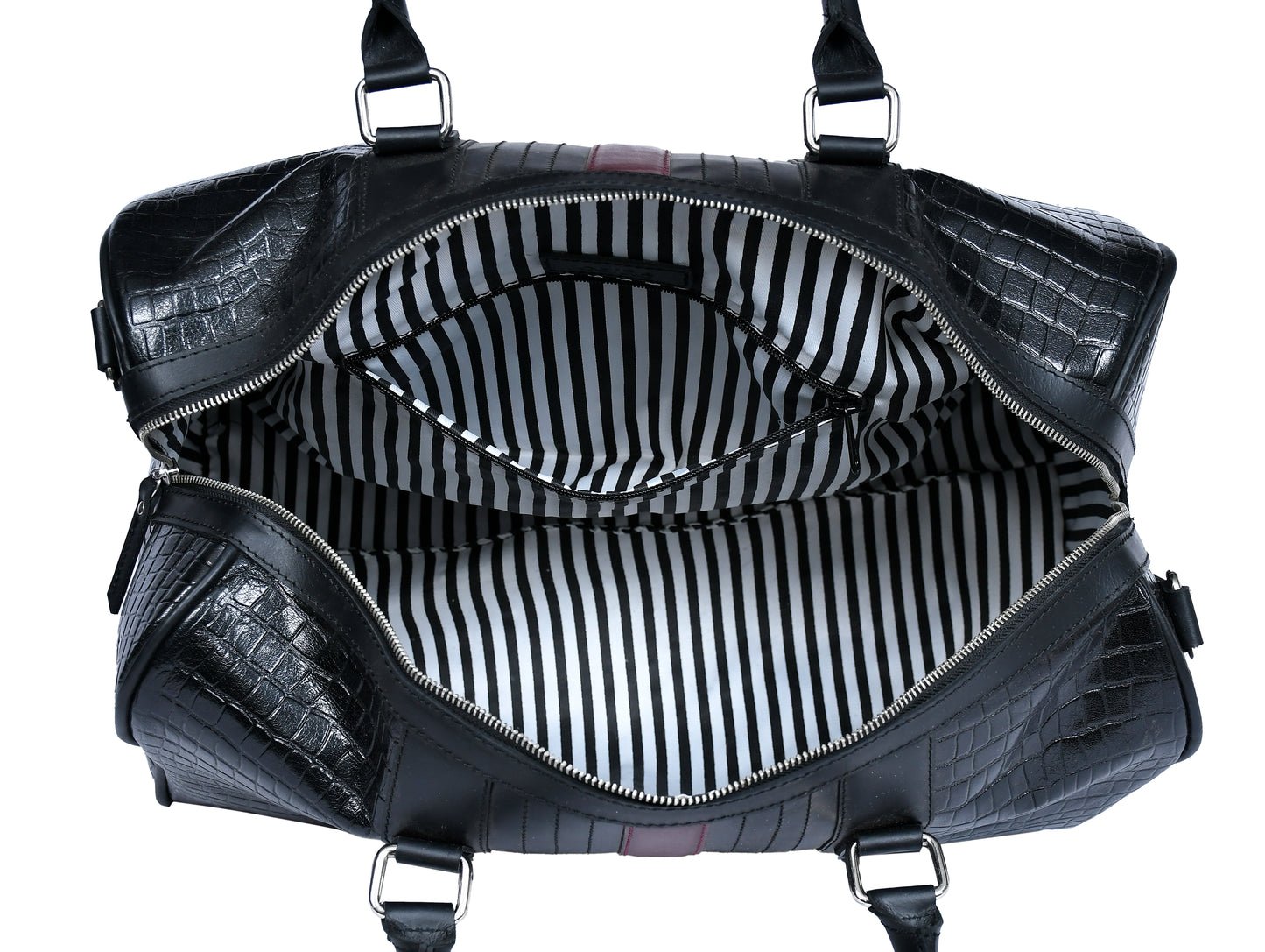 Premium Genuine Croc Texture Leather Travel Duffel with Detachable Strap & Zip Compartments