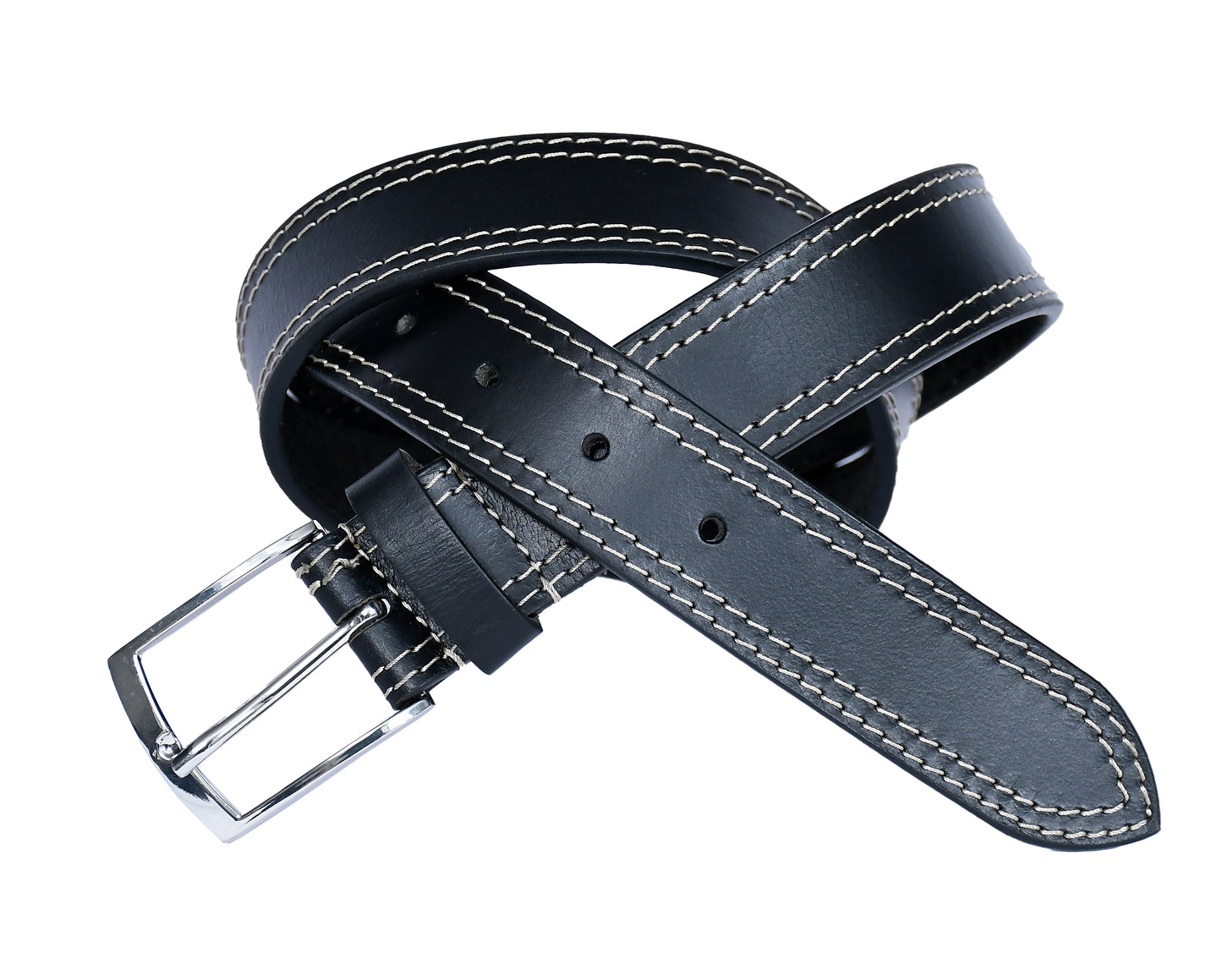 Introducing our "Eclipse Noir" Black Leather Belt with White Stitching. - CELTICINDIA