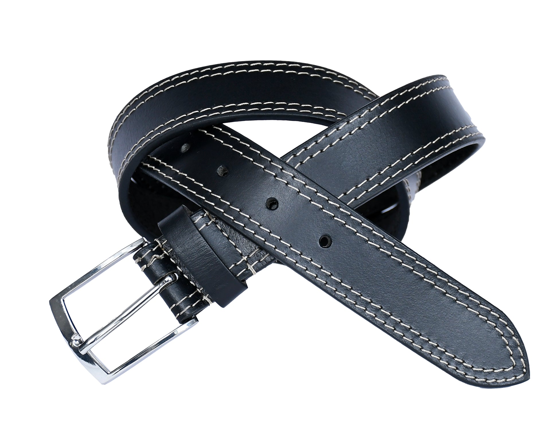 Introducing our "Eclipse Noir" Black Leather Belt with White Stitching. - CELTICINDIA