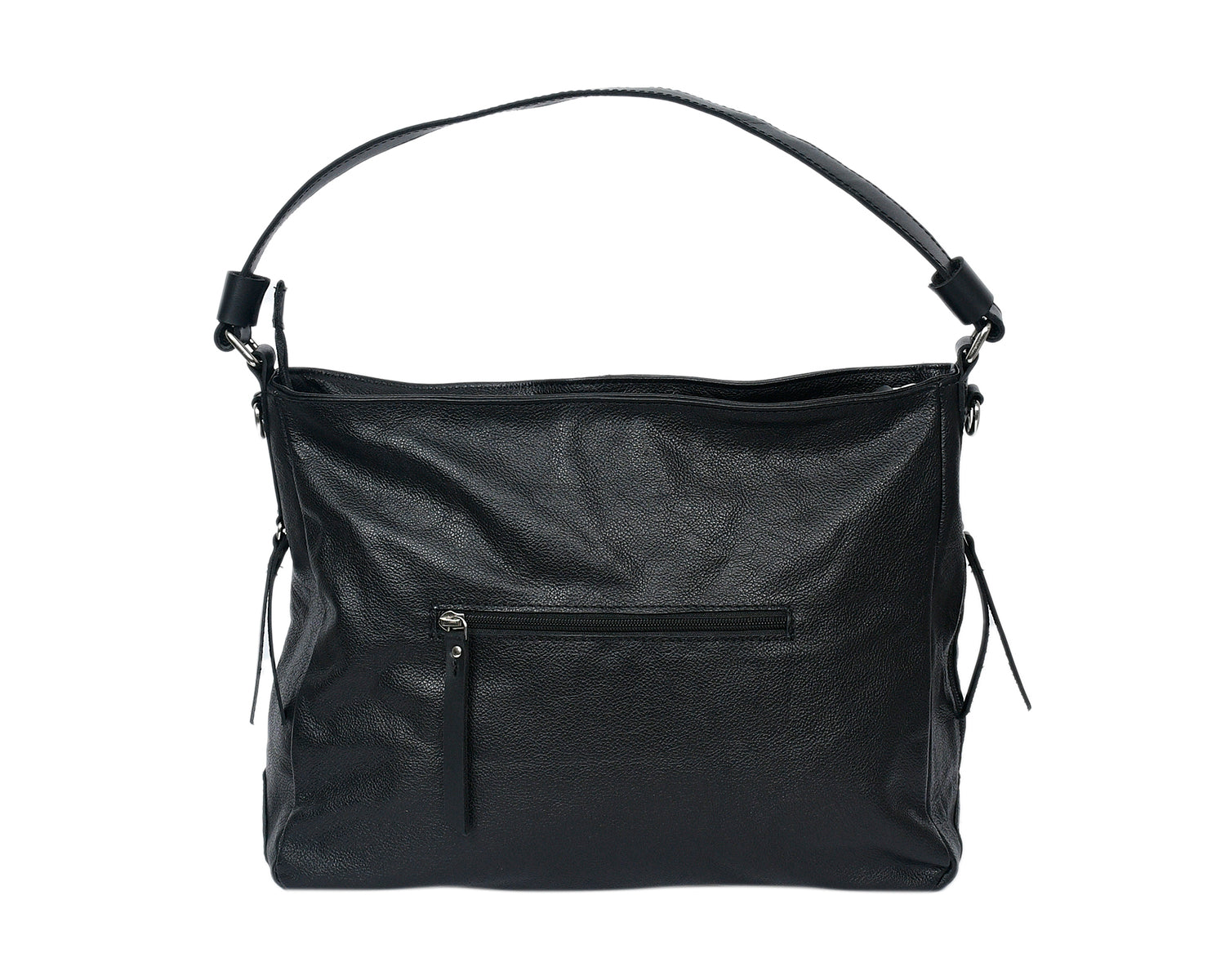 Premium Genuine Leather Black Shoulde tote Bag with Minimal Silhouette and Zip Closure