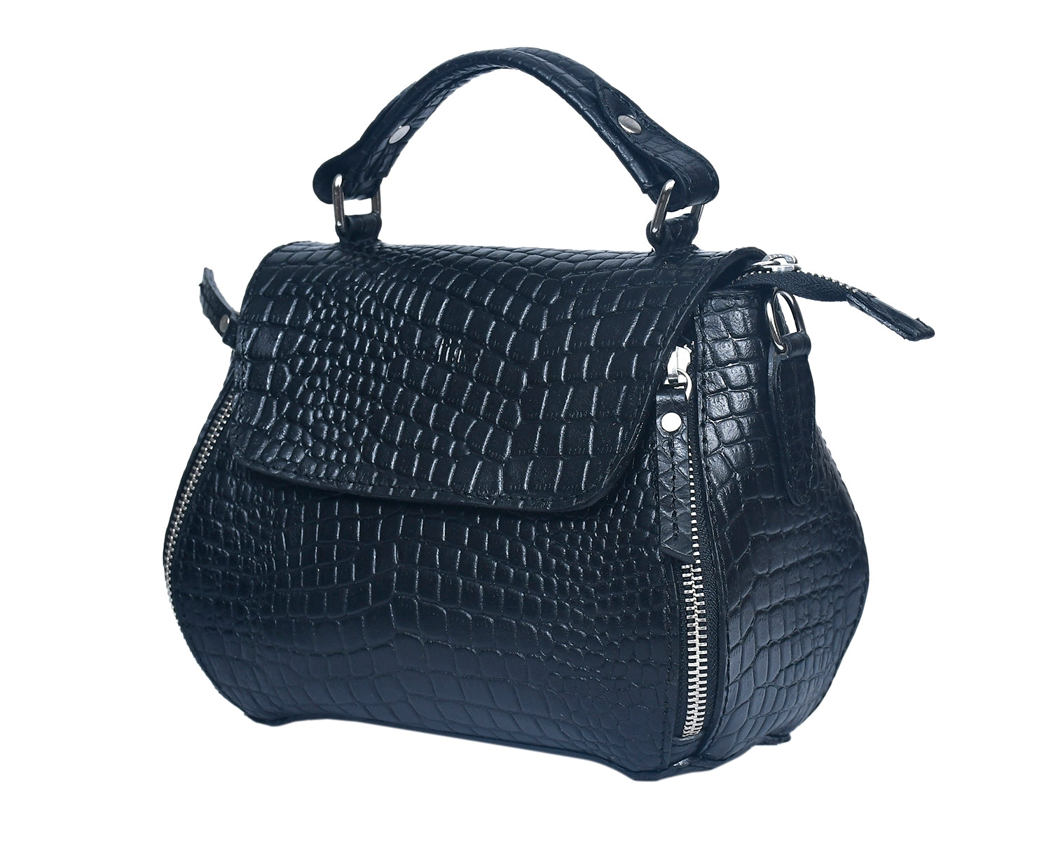 Premium Croc-Embossed Leather Handbag with Top Handle & Structured Zip Compartments