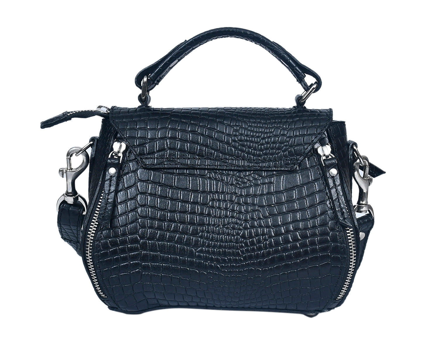 Premium Croc-Embossed Leather Handbag with Top Handle & Structured Zip Compartments