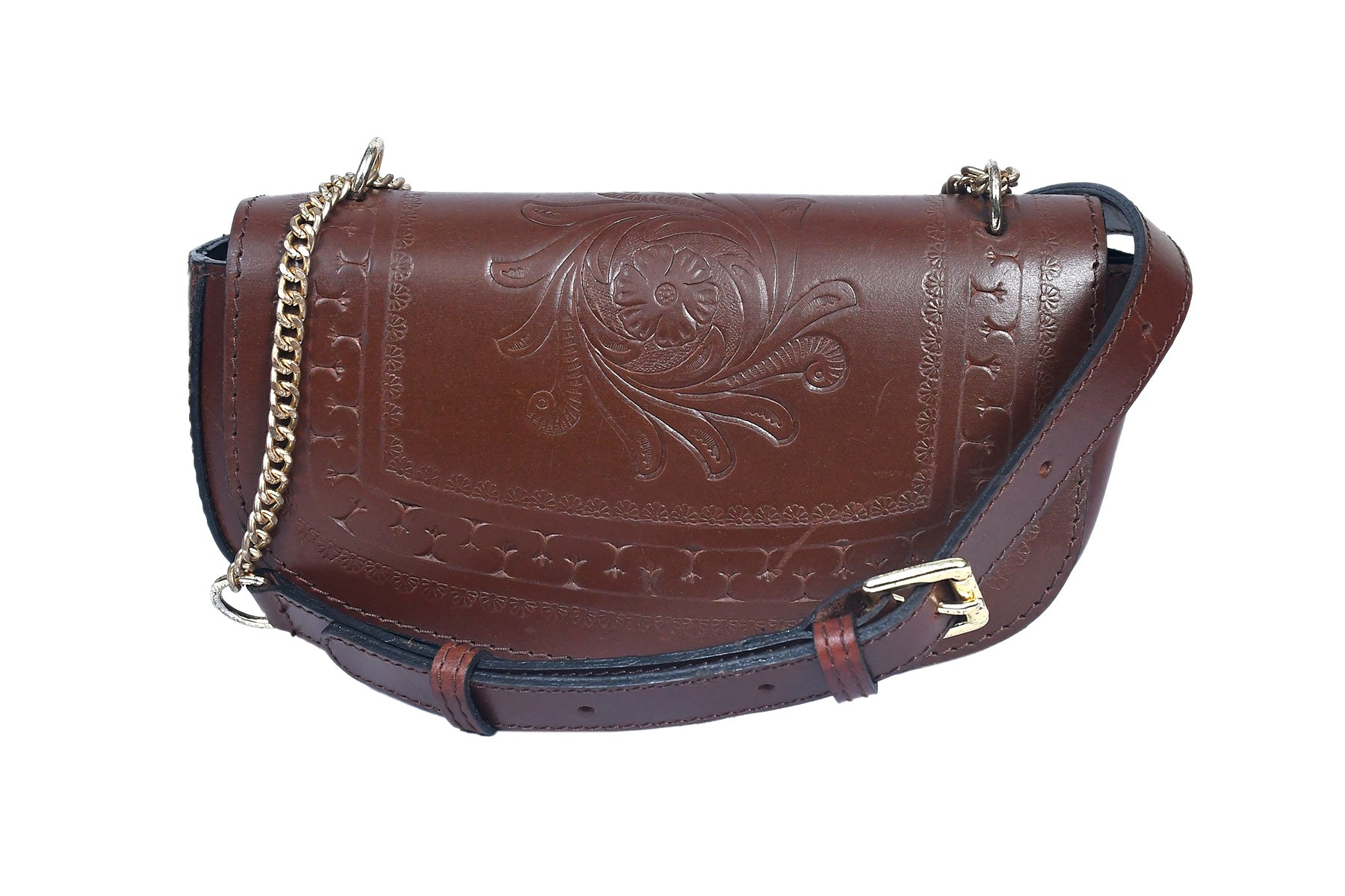 Premium Embossed Leather Chain Sling Bag | Handcrafted with Magnetic Closure