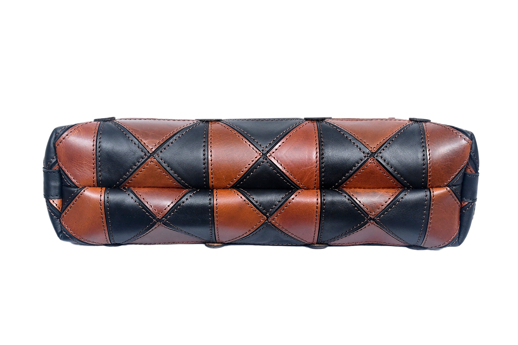 Handcrafted Patchwork Leather Tote Bag with Zip Closure & Structured Handles