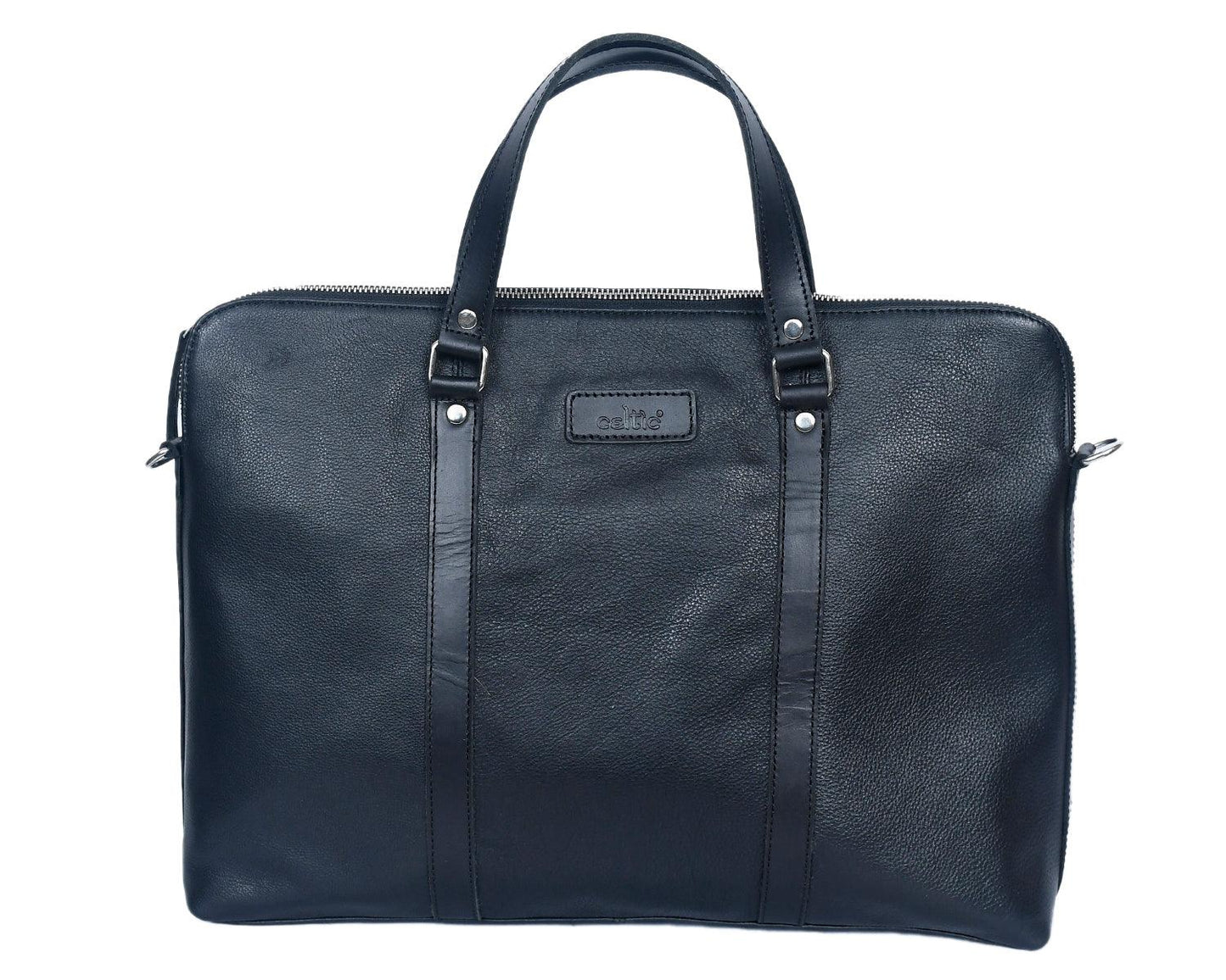 Celtic black color pure leather laptop bag for office use with shoulder strap - CELTICINDIA