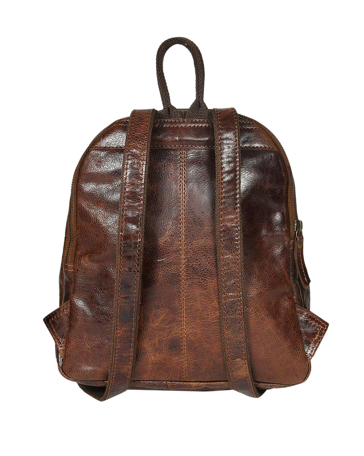 Vintage Leather Mini Backpack with Multiple Pockets & Adjustable Straps