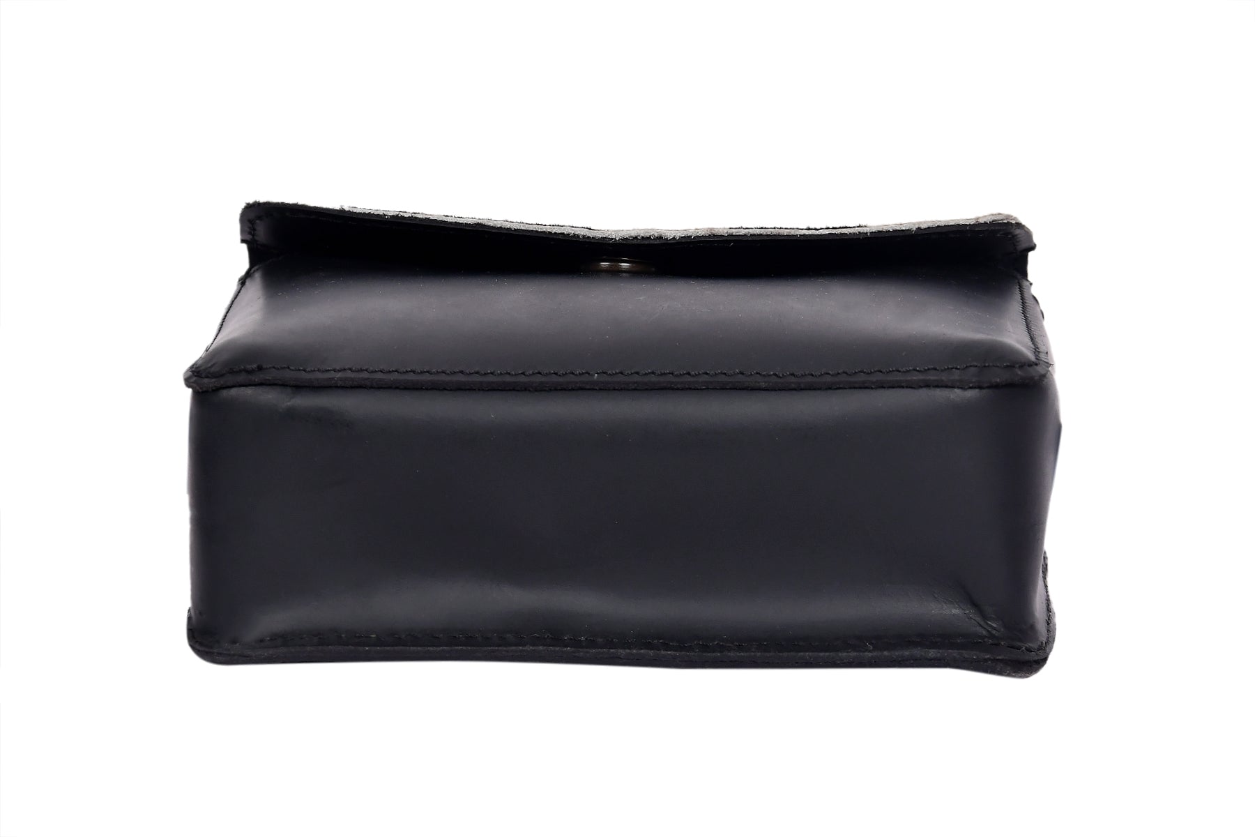 Black Genuine Leather Crossbody Bag with Animal-Print Flap for Women
