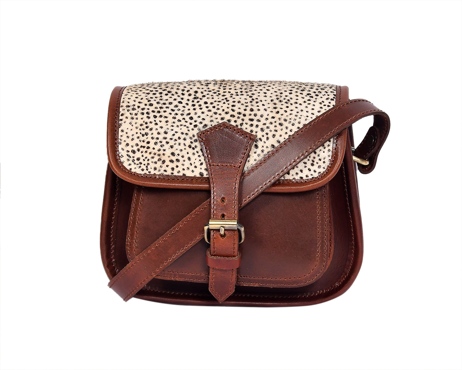 Womens Leather Hair-On Flap Crossbody Sling Bag Adjustable Strap