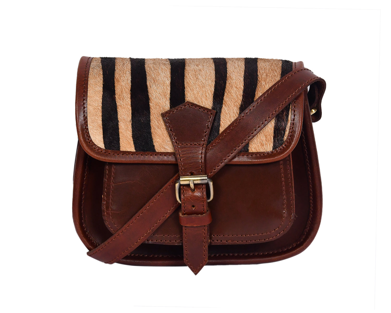 Hairon Leather Zebra Print Small Crossbody Sling Bag Adjustable Strap