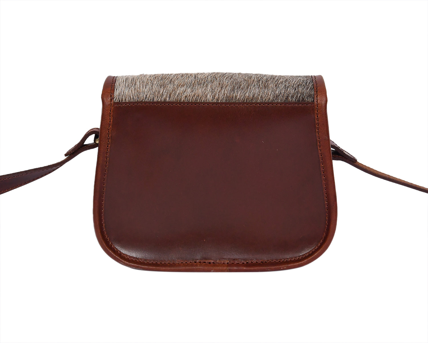 Women’s Genuine Leather Mini Crossbody Bag Natural Hair-On Flap (Brown & Grey)