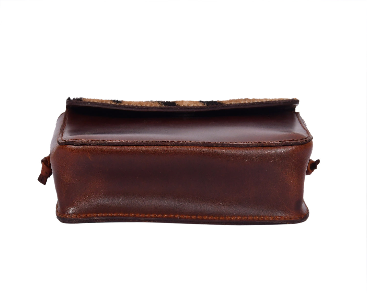 Womens Leather Crossbody Sling Bag with Tiger-Print Hairon Flap