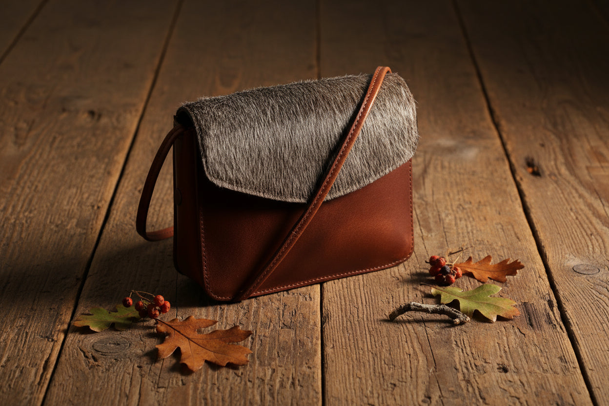 Elevate Your Style with our Grey Hair on Leather Sling Bag. - CELTICINDIA