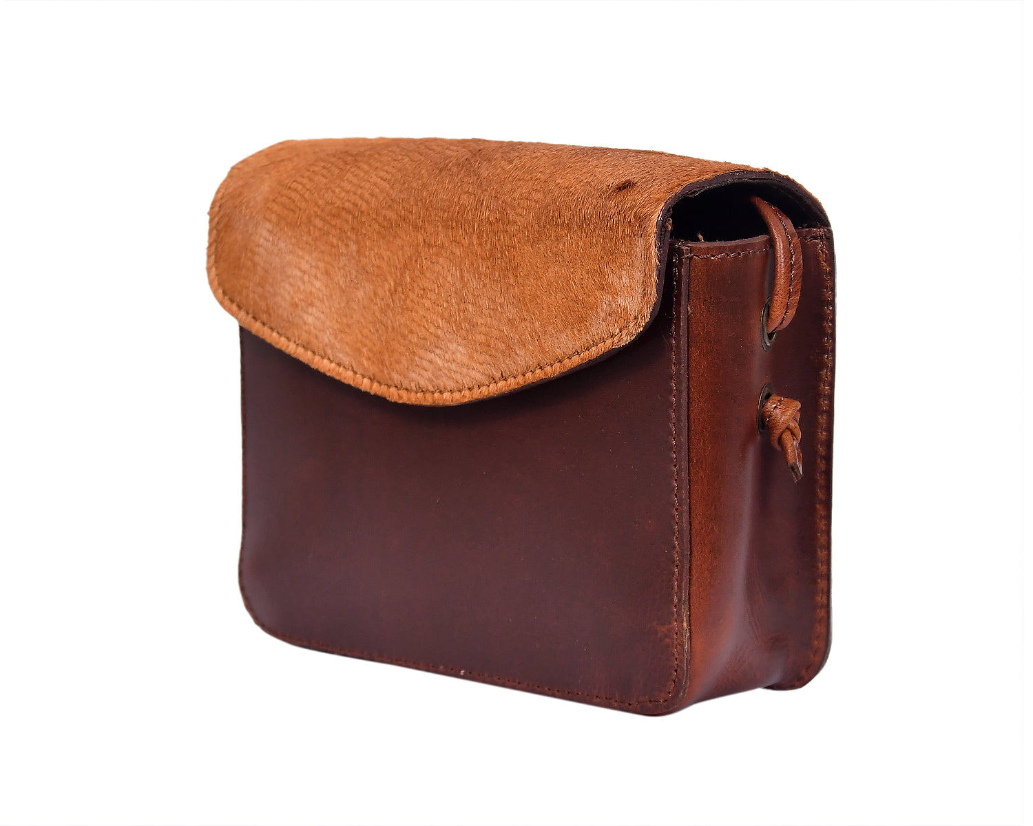 Brown Leather Crossbody Bag with Tan Hairon Flap