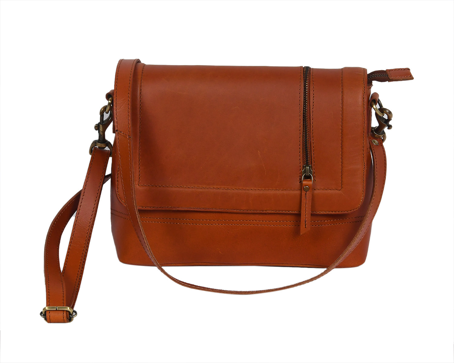 Premium Leather Crossbody Bag with Smooth Grain Texture & Organized Interior