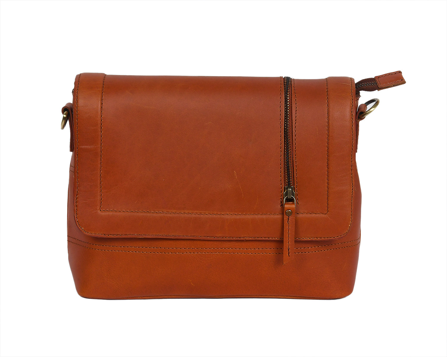 Premium Leather Crossbody Bag with Smooth Grain Texture & Organized Interior