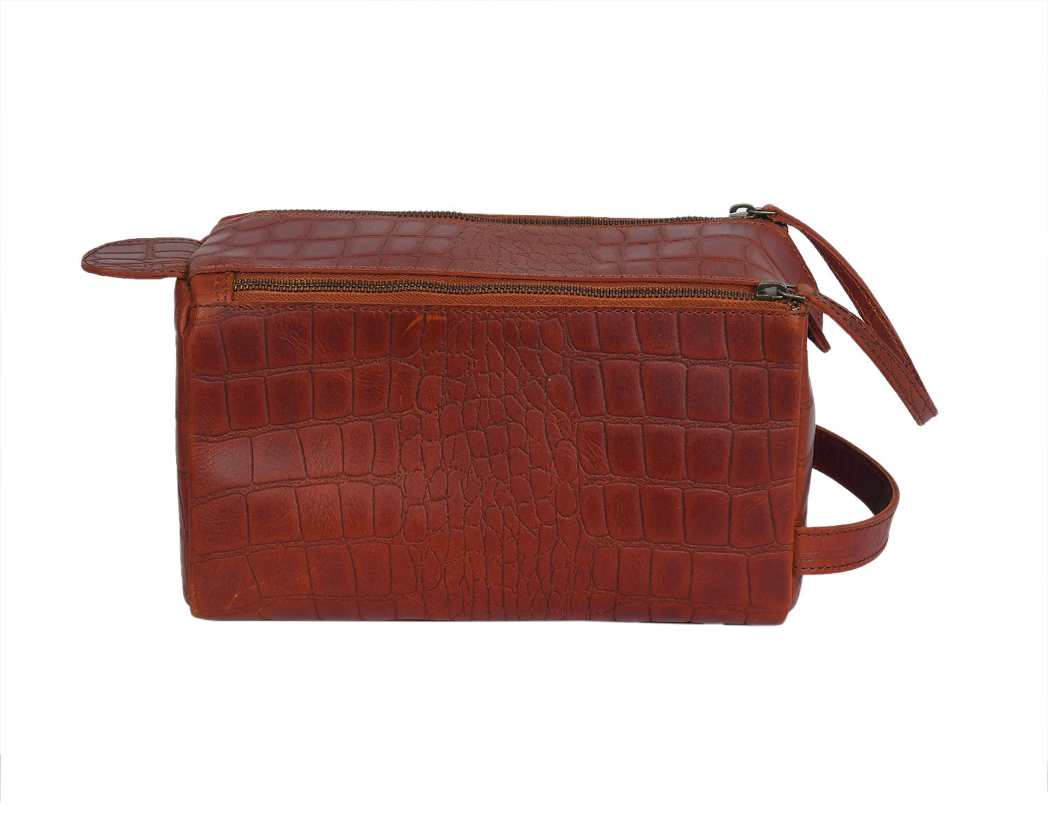 Croc-Embossed Leather Dopp Kit | Travel Toiletry Organizer with Top Zip & Front Pocket