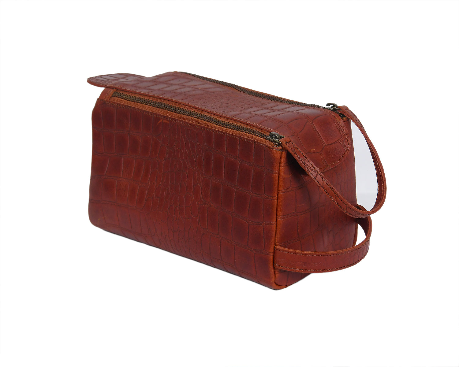Croc-Embossed Leather Dopp Kit | Travel Toiletry Organizer with Top Zip & Front Pocket