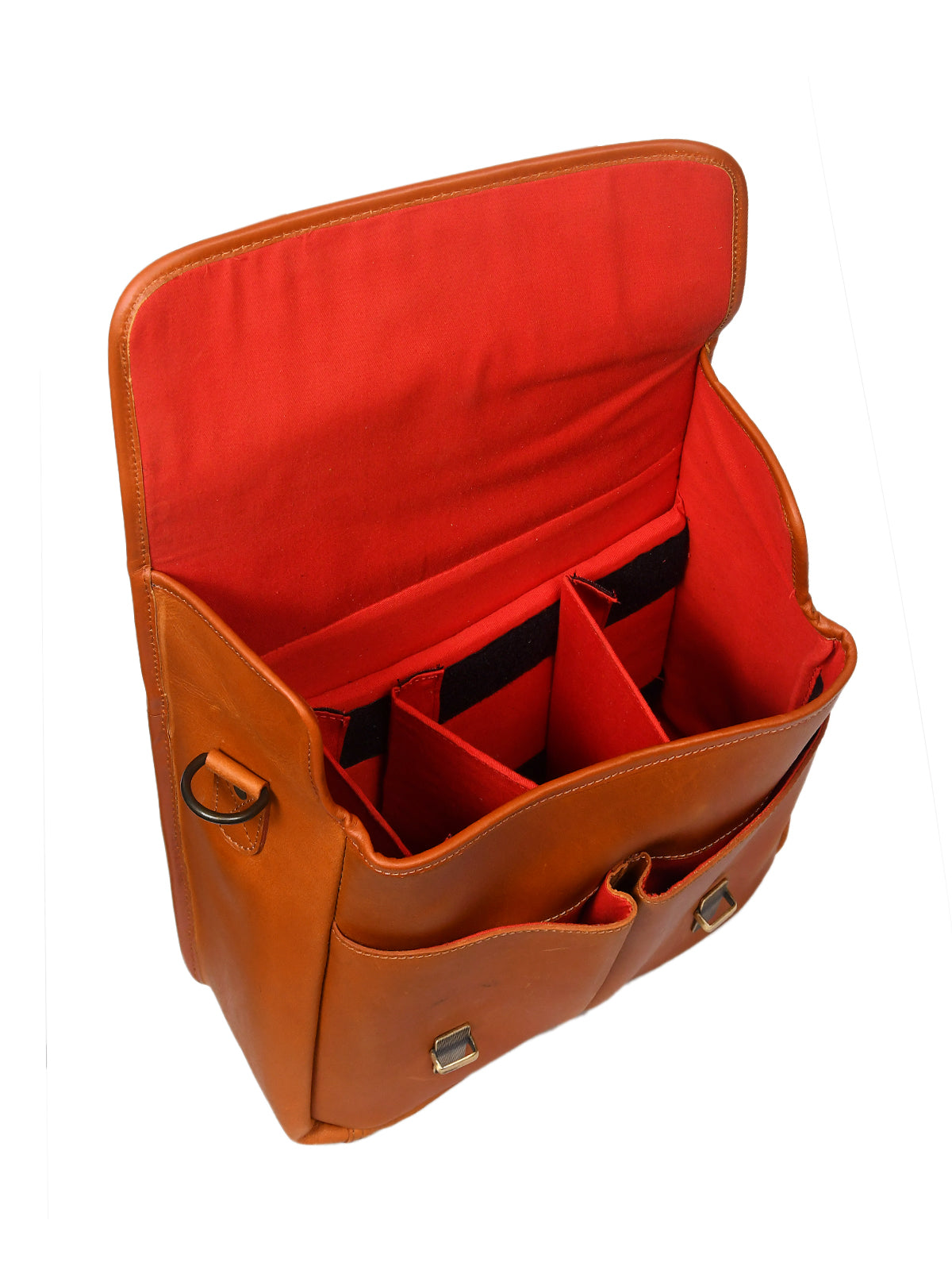 Premium Leather Camera Messenger Bag with Removable Compartments & Adjustable Strap