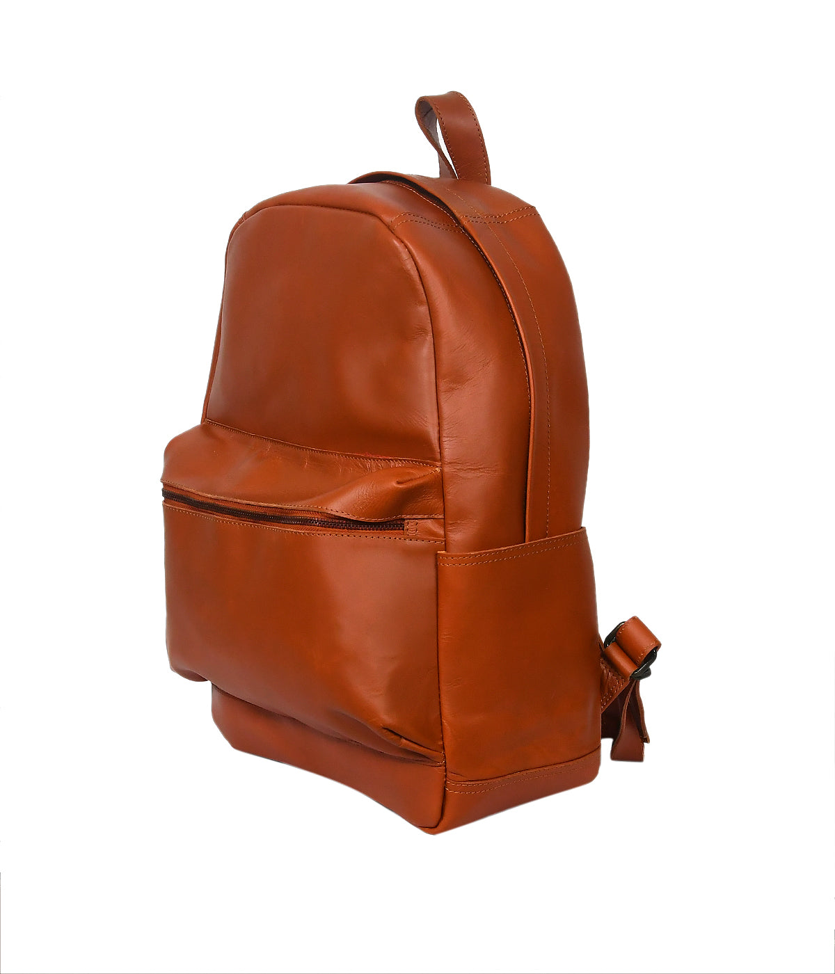 Premium Genuine Leather Everyday Backpack with Front Zip Pocket & Padded Adjustable Straps