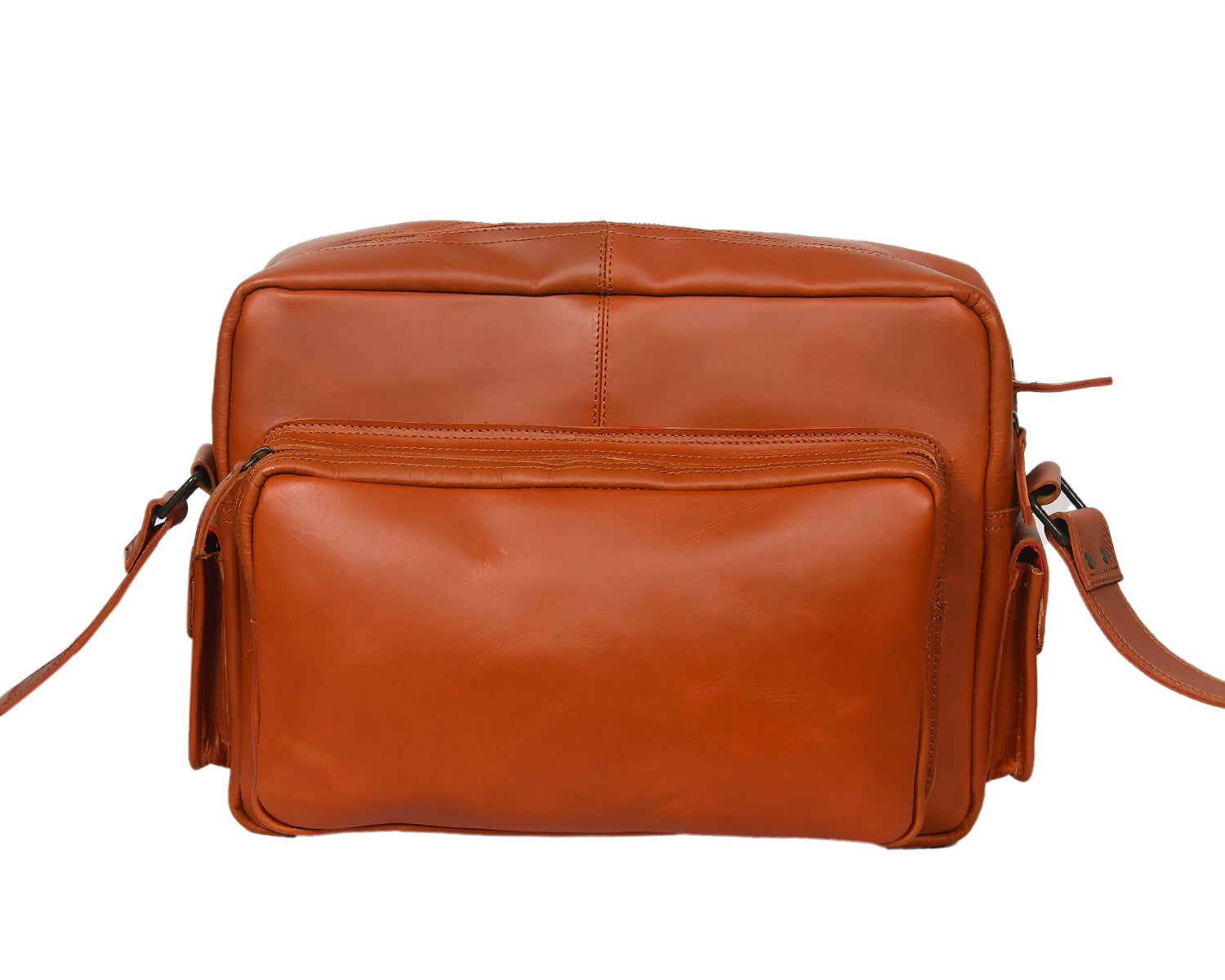 Premium Leather Travel Messenger Bag with Multi-Pockets & Adjustable Strap