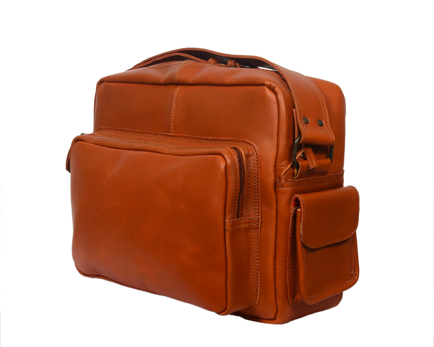 Premium Leather Travel Messenger Bag with Multi-Pockets & Adjustable Strap