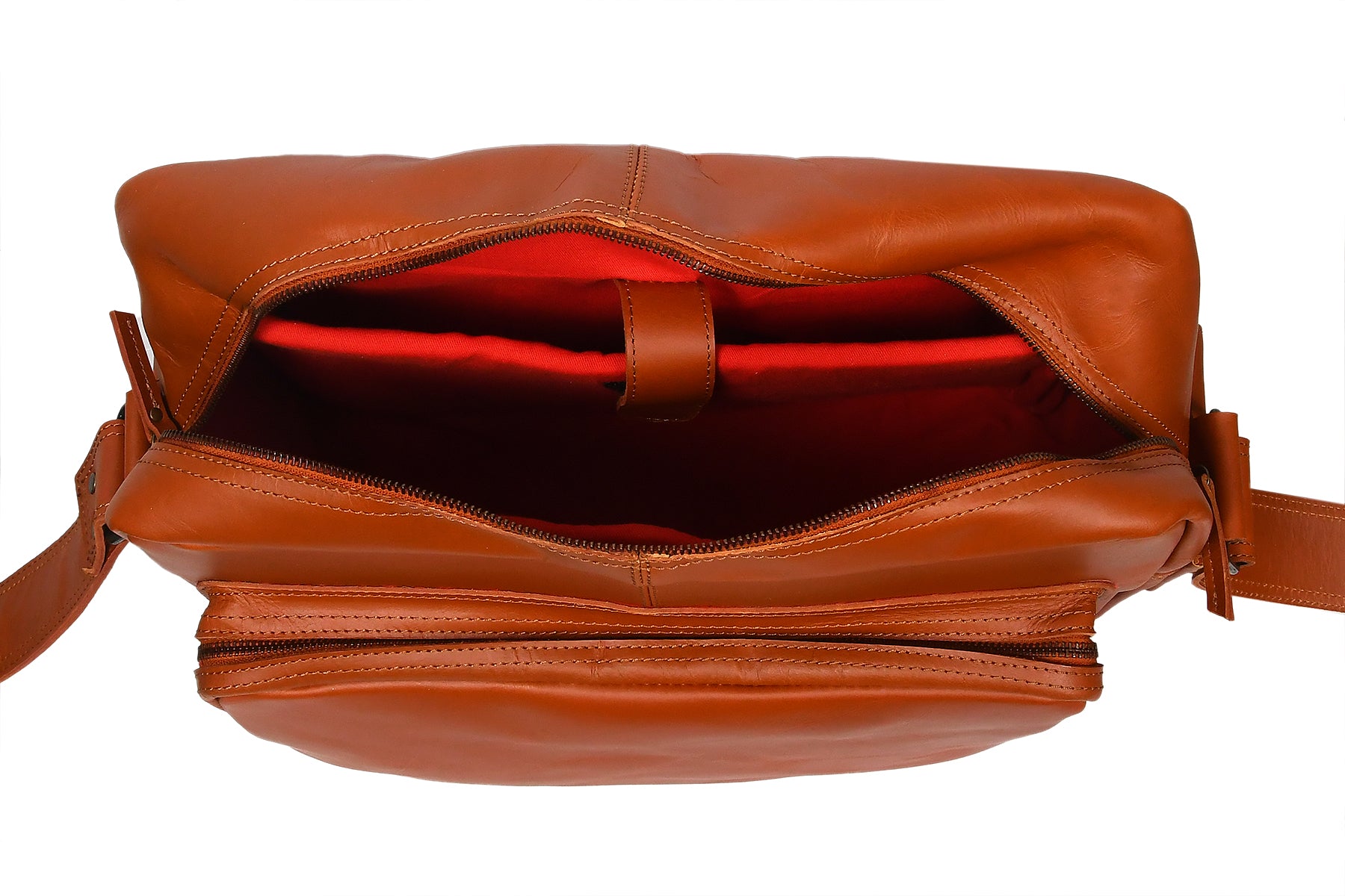 Premium Leather Travel Messenger Bag with Multi-Pockets & Adjustable Strap