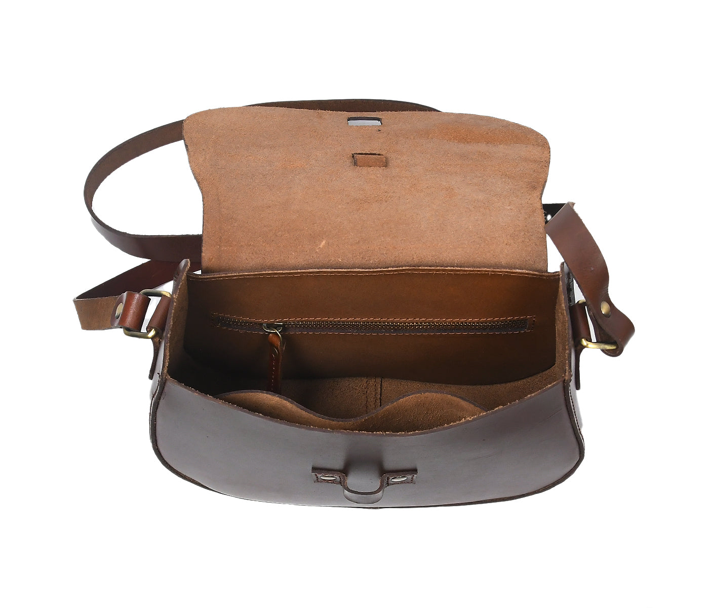 Classic Handmade Dark Brown Leather Saddle Sling Bag